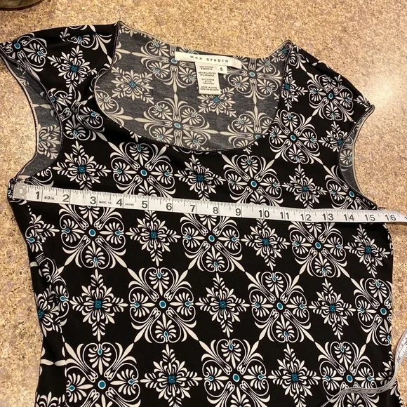 Max Studio Dress Small With Cute Tie! Black Turquoise and White - Picture 5 of 16